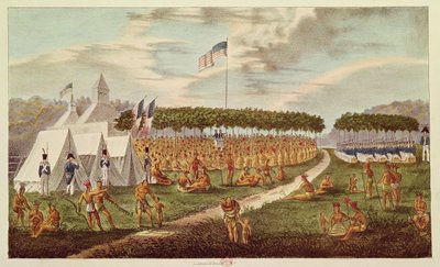 منظر للمعاهدة الكبرى التي عقدت في بريري دو شين ، ويسكونسن ، سبتمبر 1825 ، من "محفظة السكان الأصليين" ، 1825 (نقش الألوان) بواسطة جيمس أوتو لويس