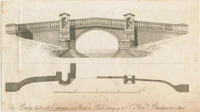 Weston-under-Lizard - Bridge at Entrance to Weston Park: engraving، nd [c 1765-1770] بواسطة جيمس باين