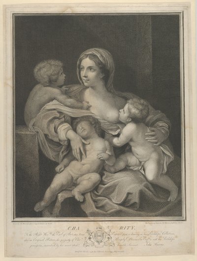 الخيرية جالسة ترضع رضيعًا ، وآخر ينام على حجرها وثالث يتحدث معها ، ... ، 1793. بواسطة جيمس باركر