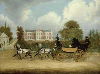 A Barouche drawn by Four Greys passing a Jacobean Mansion بواسطة جيمس بولارد