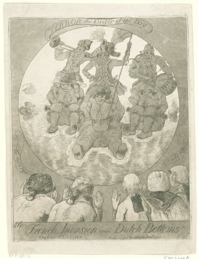 Spotprent op de Franse Invasie، 1795 الغزو الفرنسي على القيعان الهولندية. Ombres Chinoises / إرهاب وسام اليوم (العنوان على الكائن) بواسطة هانا همفري