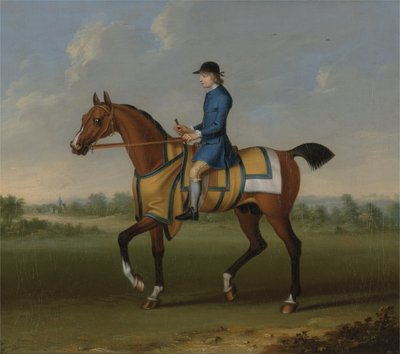 A Bay Racehorse مع Jockey Up (زيت على قماش) بواسطة جيمس سيمور
