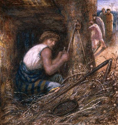 شاول يختبئ بين الأشياء ، 1866 (مرحاض ، زيت وعلكة عربية على ورق) بواسطة جيمس سميثام