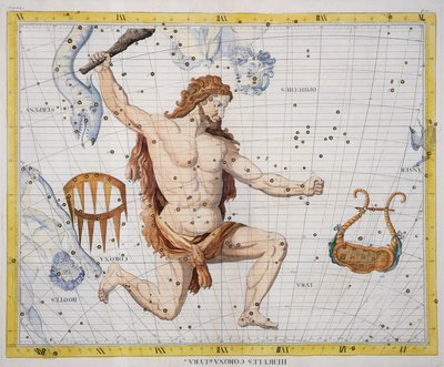 كوكبة هرقل مع كورونا وليرا ، اللوحة 21 من "أطلس كويليستيس" ، بقلم جون فلامستيد (1646-1710) ، نُشر عام 1729 (نقش ملون باليد) بواسطة جيمس ثورنهيل