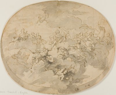 تصميم السقف الجصي: Apollo and the Muses with Minerva تدمير الجهل بواسطة جيمس ثورنهيل