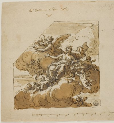 تصميم Flora لسقف خزانة (يسار) وتمثال لتصميم Apollo للمكانة الفارغة (يمين) ، لـ Bateman House ، لندن بواسطة جيمس ثورنهيل