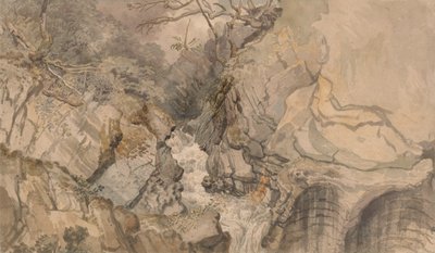 النظر للأعلى من جسر الشيطان ، كارديغانشاير (ألوان مائية فوق الجرافيت على الورق) بواسطة جيمس وارد
