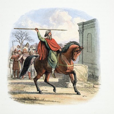رئيس الكهنة ، كويفي ، يدنس معبد الأصنام ، 627 م ، من تاريخ إنجلترا قبل 55 إلى 1485 م ، حانة. لندن ، 1863 بواسطة جيمس ويليام إدموند دويل