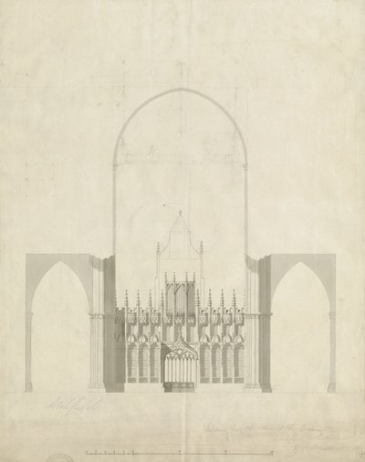 داخل كاتدرائية ليتشفيلد - المدخل من الجوقة إلى الصحن: الرسم والغسيل ، بدون تاريخ [ج 1780] بواسطة جيمس وايت