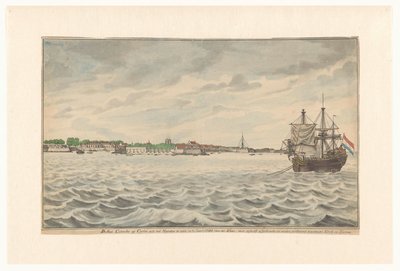 بلدة كولومبو في سيلان ينظر إليها من الشمال في عام 1785 من الطرق ، مع كنيستها المهدمة وبرجها ، والتي تم إعادة بنائها. (العنوان على الكائن) بواسطة كاريل فريدريك رايمر
