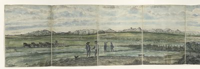 بانوراما Hottentots هولندا Kaapsche Bergen من الرأس إلى الشمال الممتد من Baay fals إلى Tygerberg عبر. 1787 (العنوان على الكائن) بواسطة جان برانديز
