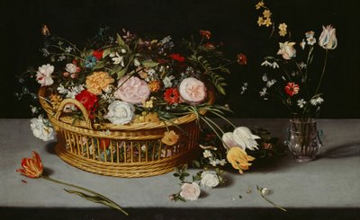 "صامتة مع سلة ومزهرية من الزهور" ، 1620. بواسطة جان بروغيل الأصغر