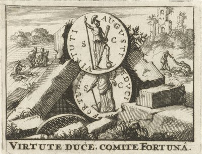 عملات رومانية ترتكز على كومة من الحجارة Virtute Duce ، Comite Fortuna (العنوان على الكائن) بواسطة جان كلايس تن هورن
