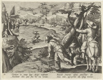 Jacht op kraaien en spreeuwen Jachttaferelen (عنوان المسلسل) صيد الحيوانات البرية والطيور والأسماك في بيستاري (عنوان السلسلة) بواسطة جان فان دير سترايت