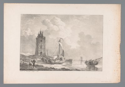 المناظر الطبيعية الساحلية مع البرج لوحات رسمها أساتذة هولنديون من مجموعة Wijlen den Wel-Ed. وُلِدّ اللورد ج. فان دام (عنوان المسلسل) بواسطة يوهانس كريستيان شوتل