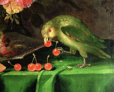 لا تزال الحياة من الفاكهة والزهور ، تفاصيل زيت الببغاء على تفاصيل قماش 100411 بواسطة Jan Davidsz de Heem