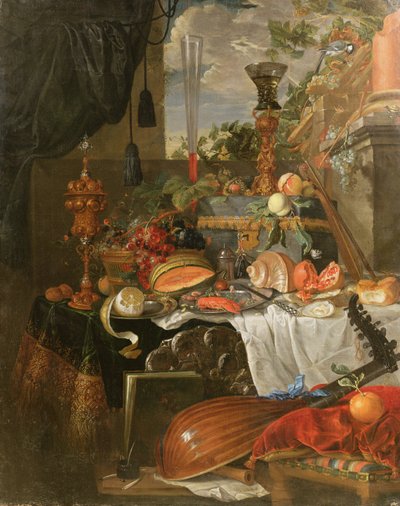 الحياة الساكنة للأغذية والآلات الموسيقية بواسطة Jan Davidsz de Heem