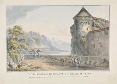 منظر لقلعة شيلون Vue du Chateau de Chillon à 2 Lieues de Vevey (العنوان على الكائن) بواسطة ميشيل فينسينت براندوين