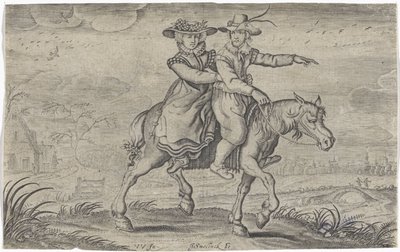 رجل وامرأة على ظهور الخيل بواسطة Adriaen Pietersz van de Venne