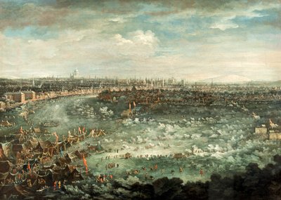 "نهر التايمز أثناء الصقيع العظيم عام 1739" بواسطة جان جريفير الثاني