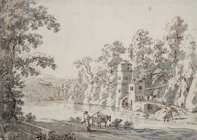 The Watermill by the Ford (قلم وحبر بني وغسل رمادي على ورق) بواسطة جان هاكيرت