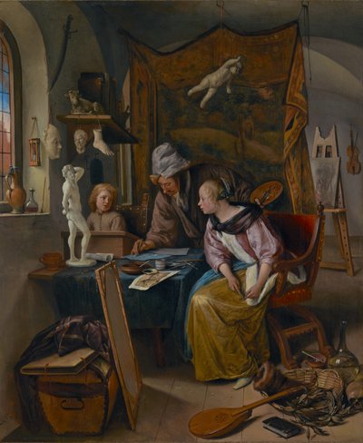 درس الرسم، حوالي عام 1665 (لوحة زيتية على لوحة) بواسطة Jan Havicksz. Steen