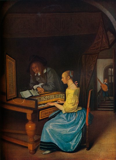 امرأة شابة تلعب Harpsichord لشاب ، 1659 بواسطة جان هافكسزون ستين