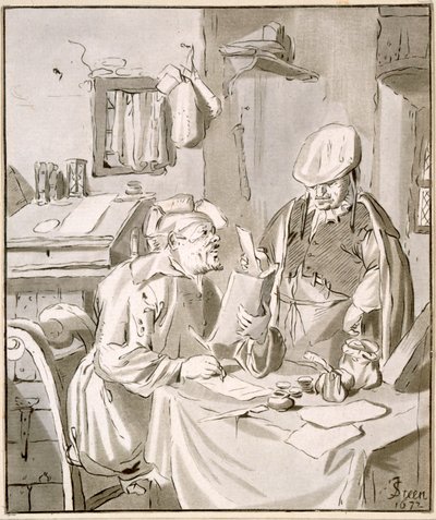رجلان يناقشان المال في مكتب ، 1672 ، نسخته كورنيليس بلوس فان أمستيل (1726-1998) أو كريستيان جوزي (c.1765-1828) بواسطة جان هافكسزون ستين