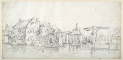 A canal with buildings, including a toll house and a toll bridge, c.1650 (black chalk on white paper) بواسطة يان جوزيفس. فان (دائرة) جوين