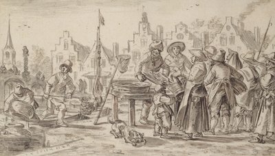 Fishmarket ، 1624 (قلم وفرشاة وحبر بني على ورق) بواسطة جان جوزيفز فان جوين