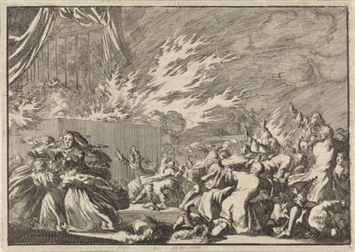 حريق سقيفة خشبية حيث يتم عرض مسرحي بجوار قلعة أميلينبورغ في كوبنهاغن ، 1689 بواسطة جان لويكن