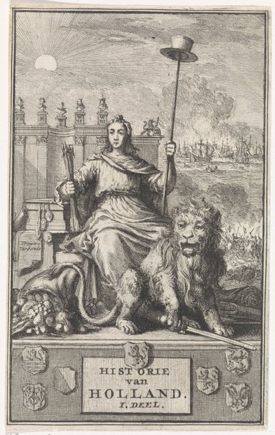 فيرجن الهولندية صفحة عنوان: F. de la Neuville، Historie van Holland vol. أنا ، 1704 بواسطة جان كلايس تن هورن