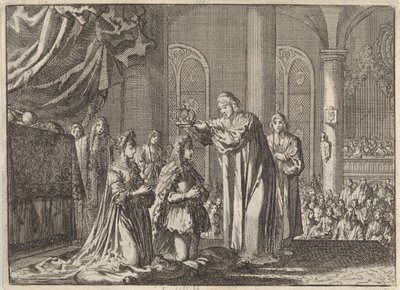 تتويج وليام الثالث وماري الثانية ستيوارت من قبل رئيس أساقفة كانتربري ، 1689 بواسطة جان لويكن