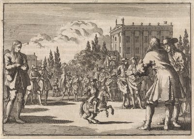 في ساحة بمدريد ، تجمع حشد حول لويسيلو ، قزم ملك إسبانيا ، 1675 بواسطة جان لويكن