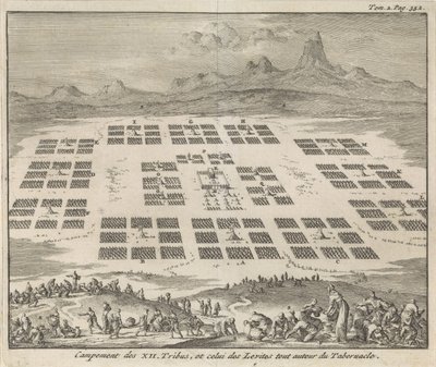 تم ترتيب معسكرات الخيام الخاصة بالقبائل الإثني عشر في إسرائيل حول خيمة الخيمة Campement des XII Tribus ، et celui des Levites tout autour du Tabernacle (العنوان على الكائن) بواسطة جان لويكن