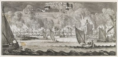 منظر لقرية Durgerdam ، بالقرب من أمستردام ، أثناء حريق عام 1687 (نقش) بواسطة جان لويكن
