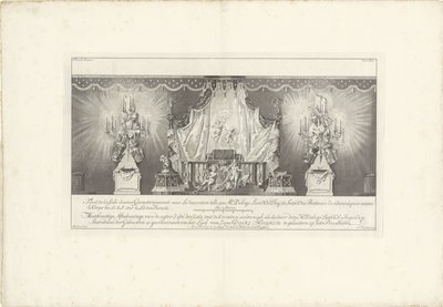 ظهر الغرفة مع سرير الولاية للأمير ويليم الرابع 1751 Fond de la sale dessiné Geometriquement (...) / Meetkonstige رسم خلف حرير القاعة مع Cieraden soodanigh كما هو مستخدم من قبل Hr. ديلاج ليويت. العقيد: Ingen.r والمراقب بواسطة فرانسوا Changuion
