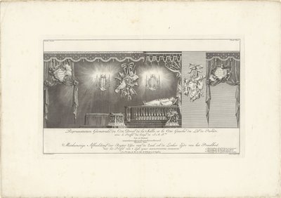 الجانب الأيمن من الغرفة مع سرير الولاية للأمير ويليم الرابع ، 1751 تمثيل Geometrale du Côte Droit (...) / Meetkonstige صورة الجانب الأيمن من القاعة ، والجانب الأيسر من Praalbed ، مع ملف تعريف 