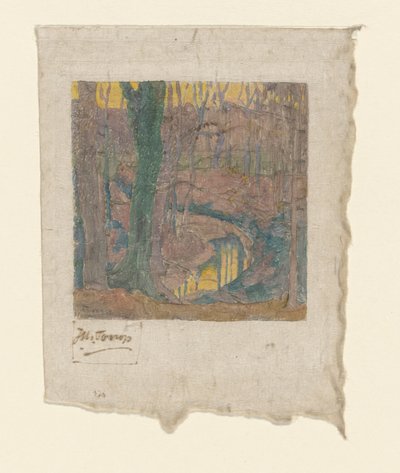 أشجار البلوط العارية على طول مجرى مائي في الغابة (العنوان الأصلي) لو بوا هيفيرنال (العنوان الأصلي) بواسطة جان تروب (توقيع الفنان)
