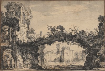 منظر طبيعي مع أطلال (على الوجه)؛ رأس امرأة وحيوانات (على الظهر) بواسطة جان فان دي فيلدي