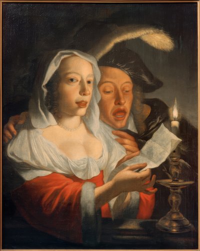 زوجان يغنيان على ضوء الشموع بواسطة جان فيرمير فان أوتريخت