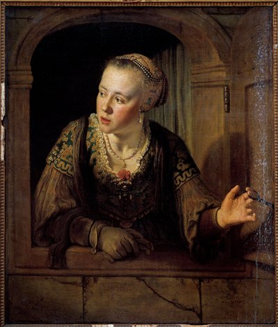 صورة لامرأة شابة في نافذتها لوحة بواسطة Jan Victors (1620-1676) (ec.flam.) 1640 Sun. 0،93 × 0.78 م بواسطة جان فيكتورز