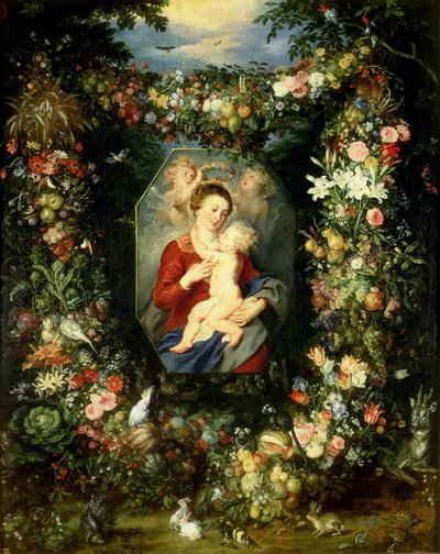 العذراء والطفل في إكليل من الفاكهة والزهور ، 1614-18 بواسطة جان وروبنز ، PP Brueghel