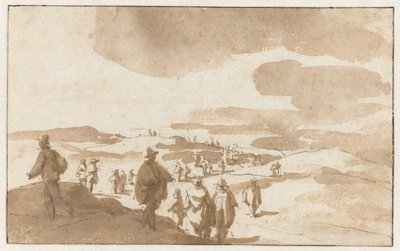 رسمان تخطيطيان لأشكال على الكثبان الرملية بالقرب من Scheveningen الناس في الكثبان الرملية في Scheveningen بواسطة جان دي بيشوب