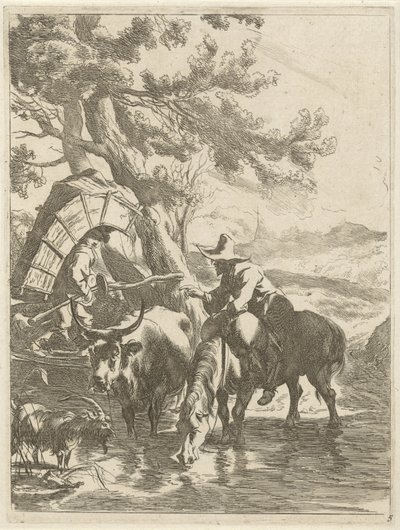الراعي والصبي معبأ بجانب جدول المناظر الطبيعية مع الحيوانات (عنوان السلسلة) Diversa Animalia (عنوان السلسلة على الكائن) بواسطة جان دي فيشر