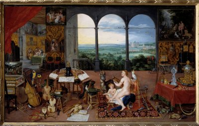 سمع. رمزية الحواس الخمس لوحة بواسطة Jan I Brueghel Dit De Velours (1568-1625) Ec. Flam بواسطة جان الأكبر بروغل