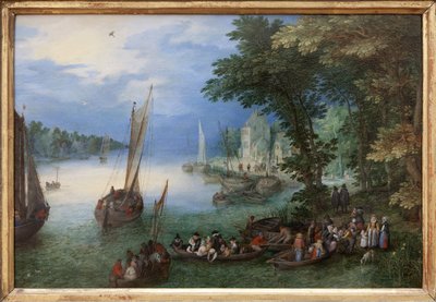 مشهد النهر أو النباح ، لوحة زيتية على النحاس رسمها جان بروغيل ، ديت Brueghel de Velours (1568-1625) ، حوالي 1605. الأبعاد: 24 × 36 سم. تصوير ، كيم يونغتاي ، نانت ، متحف الفنون الجميلة في نانت. بواسطة جان الأكبر بروغل