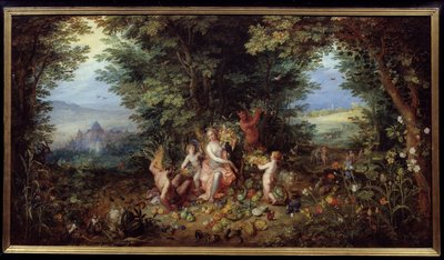 العناصر الأربعة: "الأرض" "رمزية. منظر لجنة الأرض. اللوحة بواسطة Jan Brueghel Le Vieux تستدعي Brueghel de Velours (Brueghel أو Brueghel بواسطة جان الأكبر بروغل