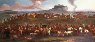 قافلة تركية في منظر طبيعي (زيت على قماش) بواسطة جان فان (Attr. To) Huchtenburgh