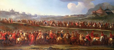 قافلة تركية خارج القسطنطينية (زيت على قماش) بواسطة جان فان (Attr. To) Huchtenburgh